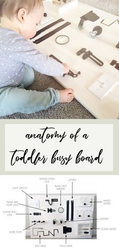 the anatomy of a toddler's busy board is shown in this image, and it