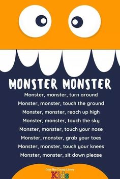 an orange monster with white teeth on it's face and text that reads, monster monster