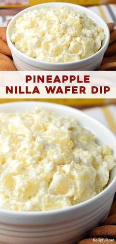 pineapple vanilla wafer dip in a white bowl