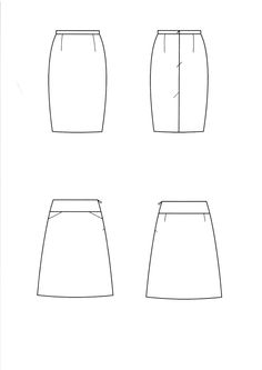 four different types of skirts with the bottom section cut out to show how they are folded