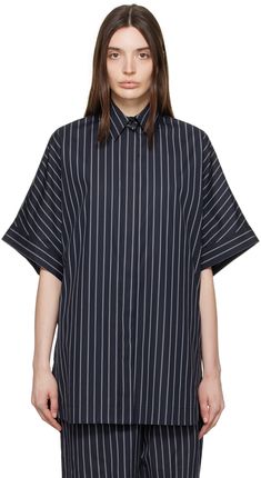 Cotton poplin shirt. Stripes throughout. · Spread collar · Concealed button closure · Droptail hem · Vented side seams Supplier color: Black Black Anemone, Shirt Stripes, Cotton Poplin Shirt, Poplin Shirt, Anemone, Max Mara, Cotton Poplin, Apparel Accessories, Top Shirt