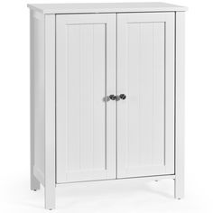 a white cabinet with two doors on it