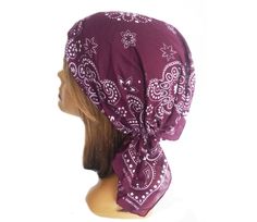 Comfortable lightweight non-stretch pre tied bandana / head scarf / Tichel Elastic back for easy-on, easy-off style. Perfect to wear for those with hair loss or as a fun fashion statement. Women's one size fits most. Machine Wash Cold. Made in the USA. 100% Cotton Lawn Casual Fitted Headwrap For Summer, Lightweight Casual Summer Headwrap, Lightweight Casual Headscarf For Summer, Casual Fitted Headscarf For Summer, Fitted Casual Summer Headwrap, Fitted Casual Headscarf For Summer, Casual Summer Stretch Headwrap, Trendy Bandana Print Headscarf One Size, Bandana Wrapped Around Head