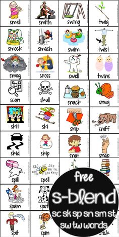 an image of a printable game with words and pictures for children to play on