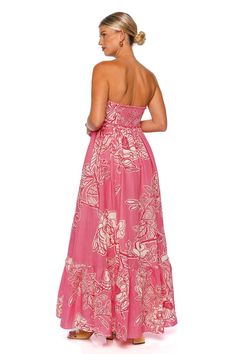 This strapless maxi dress features self-tie straps at the bust that can be knotted for a customized fit. Smocked back panel Optional adjustable shoulder strap attachments Side zip fastening 55% linen, 45% cotton Hand wash cold Pink Beachwear Dress With Adjustable Straps, Pink Midi Strapless Dress For Beach, Pink Strapless Midi Dress For Beach, Pink Tie Straps Maxi Dress For Beach, Pink Maxi Dress With Adjustable Straps For Beach, Strapless Maxi Dress With Smocked Back For Beach, Strapless Tie Back Sundress For Beach, Strapless Tie-back Sundress For Beach, Strapless Ruched Sundress For Beach