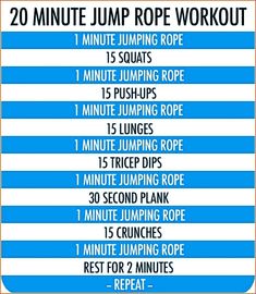 the 20 minute jump rope workout for beginners is shown in blue and white stripes