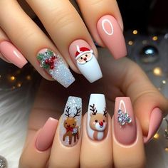 3d Christmas Nail Art, Chic Christmas Nails, Christmas Nails Elegant, Santa Nails, Multicolored Nails, Nails Elegant, Uñas Acrilicas, Chic Christmas, Xmas Nails