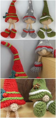 crocheted gnome hats and booties are displayed