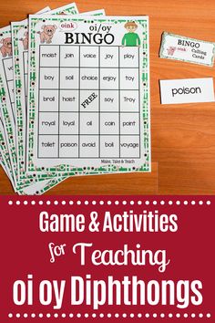 the game and activities for teaching o'oy dipthongs with text overlay