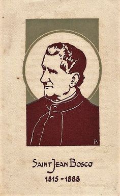 an old photo of saint jean bosco from the early 1800s's, in red and green