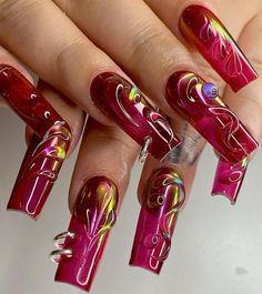 Red And Purple Nails Acrylic, Green And Purple Nail Designs, Purple And Red Nails, Red And Purple Nails, Purple Nails Acrylic, Shimmery Nails, Practice Nails, Whimsical Gothic, Nail Appointment