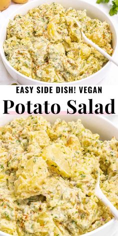 easy side dish vegan potato salad in white bowls