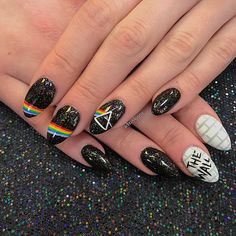 Pink Floyd nails Pink Floyd Nail Art, Pink Floyd Nails, 23 Aesthetic, Music Nails, Rock Nails, Mickey Nails, January Nails, Edgy Nails