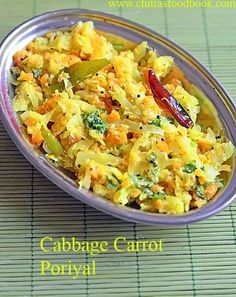 cabbage carrot poriyai in a metal bowl