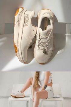 two pictures of women's shoes, one in white and the other in beige