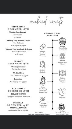 the wedding program is shown in black and white