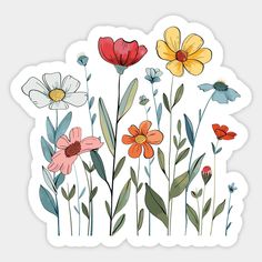 an illustration of colorful flowers on a white background