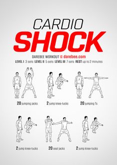 the cardio shock workout poster shows how to do it