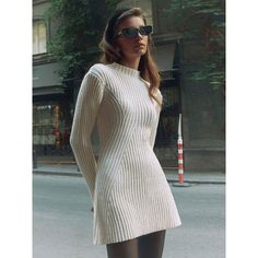 Discover Timeless Elegance Embrace your unique style with our latest addition, the Elegant Knitted O-Neck Mini Dress. Perfect for the fashion-forward woman, this dress blends comfort and elegance, making it a must-have in your autumn/winter wardrobe. Its sleek, ribbed design and long sleeves offer a chic, sophisticated look that's both versatile and timeless. Features That Define Style Material Composition: Crafted with high-quality synthetic fibers, offering durability and ease of care. Chic O-Neck Design: The classic O-Neckline complements any accessory, from scarves to statement necklaces. Flattering Silhouette: The sheath profile with an empire waistline accentuates your figure, making it flattering for all body types. Season Versatility: Ideal for both autumn and winter, providing war Fitted Knit Dress, Frock For Women, Winter Knit Sweater, Mini Dress Fashion, Ribbed Mini Dress, Womens Knit Dresses, Mini Sweater Dress, Ribbed Dresses, Knit Mini Dress