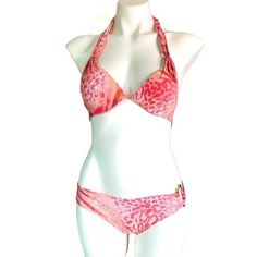 Natori Swim Set Very Beautiful With Padded Cups Bottom Xs Bra Is 32c/34b/36a Pink Halter Neck Swimwear With Padded Cups, Fitted Pink Swimwear With Underwire, Fitted Pink Swimwear With Padded Cups, Fitted Pink Swimwear With Built-in Bra, Summer Push-up Swim Bra, Floral Print Underwire Bra For Beach, Beachwear Fitted Push-up Bra, Pink Halter Neck Swimwear With Built-in Bra, Beach Tops With Built-in Underwire Bra