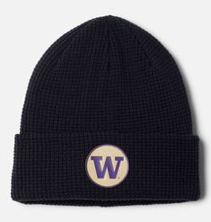 A stretch-fit beanie with a faux leather team logo patch. Snow Hat, University Of Washington, Winter Hats Beanie, Winter Beanie, Holiday Deals, Columbia Sportswear, Leather Patches, Get Up, Beanie Hats