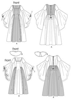 the front, back and side views of a dress