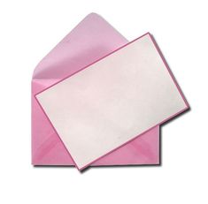 two pink envelopes with white paper on them