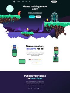 the landing page for game maker, which is designed to look like an animated video game