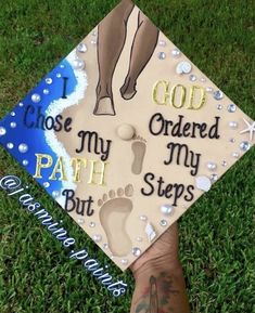 someone is holding up a graduation cap that says i chose my ordered path, but steps