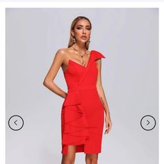 Ordered For Headshots; But, It Was Way Too Big. Reordered Another In A Medium. Tags Still On! Red One-shoulder Mini Dress With Ruffles, Red One Shoulder Mini Dress With Ruffles, Red Ruffled Sheath Dress, Red Sheath Dress With Ruffles, Red One-shoulder Midi Cocktail Dress, Elegant Red One-shoulder Mini Dress, Red Sheath Mini Dress For Cocktail, Red One-shoulder Bodycon Cocktail Dress, Red Sheath Dress For Dinner