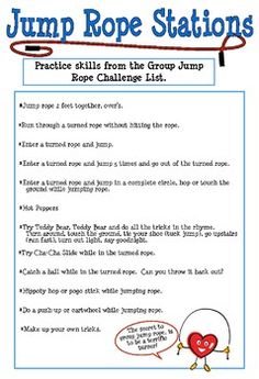 the jump rope station worksheet is filled with instructions for students to use it