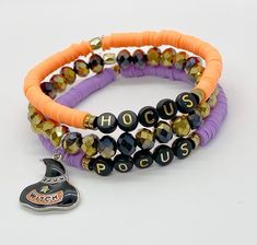 Halloween Bracelet, Bracelet Sets, Halloween Jewelry, Heishi Beads, Holiday Jewelry, Hocus Pocus, Clay Beads, Auburn