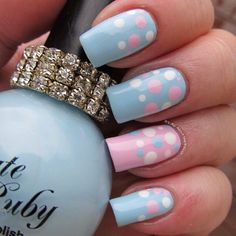 Uñas Gender Reveal Nails, Baby Nails, Polka Dot Nails, Pretty Nail Designs, Dots Nails, Fancy Nails, Nail Polishes, Gorgeous Nails, Love Nails