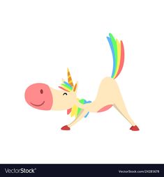 a cartoon unicorn laying on its back with a rainbow tail and head in the air