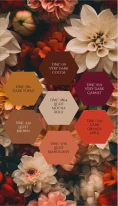 a bunch of flowers that are in the middle of a poster with names on them