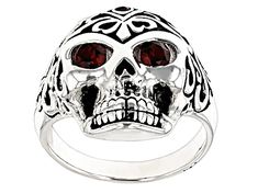 Meet your new favorite Red Garnet Rhodium Over Sterling Silver Mens Skull Ring .57ctw! JTV offers exceptional quality and value with this piece. Pyrope Garnet, Gothic Engagement Ring, Mens Skull Rings, Eagle Ring, Almandine Garnet, Jtv Jewelry, Red Jewelry, Red Gemstones, Sterling Silver Mens