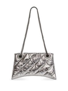 Balenciaga Crush chain-strap Shoulder Bag - Farfetch Luxury Silver Shoulder Bag With Metal Logo, Luxury Silver Shoulder Bag With Chain Strap, Luxury Silver Shoulder Bag With Chain, Designer Silver Bag With Metal Logo, Silver Crossbody Shoulder Bag With Silver-tone Logo, Silver Bag With Metal Logo For Everyday Use, Silver Evening Bag With Metal Logo, Luxury Silver Shoulder Bag With Magnetic Closure, Silver Party Bags With Metal Logo