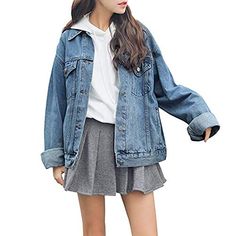 Jean Jacket Oversized Womens Jean Jacket Boyfriend Denim Jackets Coat Plus Size Jean Jacket, Jeans Coat Jackets, Boyfriend Denim Jacket, Light Denim Jacket, Oversized Jean Jacket, Oversized Jeans, Jean Large, Boyfriend Denim, Classic Denim Jacket