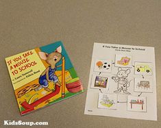 a mouse book next to an activity booklet