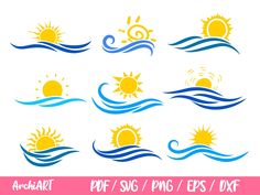 the sun and water logos are in different styles