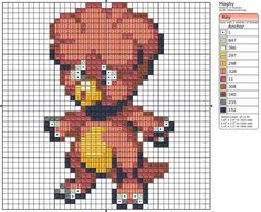 a cross stitch pattern with an image of a cartoon character in red and yellow colors