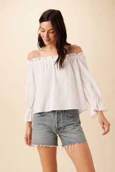 Valerie Off-Shoulder Cotton Blouse - White– Amour Vert Open Shoulder Blouse, White Off Shoulder, Blouse White, Cotton Blouse, Off Shoulder Tops, Cotton Blouses, White Casual, Spring Dresses, Cotton Tops