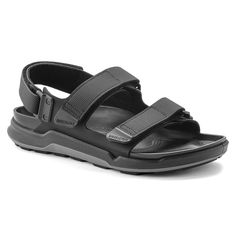 The BIRKENSTOCK Tatacoa - designed to bring Birkenstock comfort and support to your favorite trail and water based activities. These off-road ready sandals feature a direct attach PU footbed a rugged PU/TPU outsole for added traction and sturdy hook and loop closures for a secure fit. The upper is made from the skin-friendly hard-wearing synthetic material Birko-Flor®. Anatomically shaped PU footbed Upper: Birko-Flor® Futura Footbed lining: polyurethane (PU) Sole: light polyurethane sole (PU) De