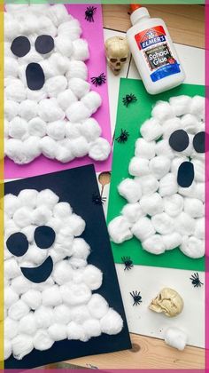 this is an easy and fun halloween craft for kids to make with cotton balls that look like ghostes