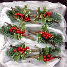 christmas wreaths with holly and red berries on white paper