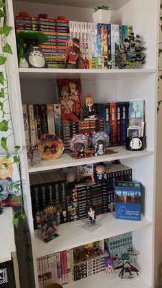 a book shelf filled with lots of books