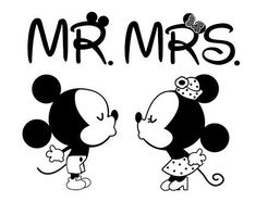 mickey and minnie mouse kissing each other with the word mr & mrs on it's back