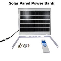 the solar panel power bank is connected to a remote control and plugged into an extension cord