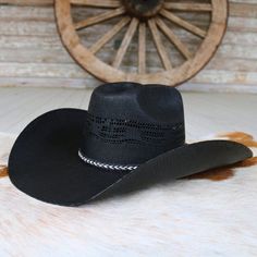 You will love this Twister bangora hat by M & F Western Products. It is complete with a braided hatband and a Twister hat pin. The unbeatable quality and durability of this hat are perfect for when you want to get dressed up, or just hanging out at the barn. Brim: 4-1/2" Crown: 4-3/8" Color - Black Straw Material - Bangora Straw Adjustable Ranch Cap, Black Country Straw Hat For Western-themed Events, Black Country Style Straw Hat For Western-themed Events, Adjustable Western Style Sun Hat Cap, Adjustable Black Western Sun Hat, Rodeo Straw Cap Hat, Adjustable Straw Rodeo Cap, Adjustable Straw Cap For Rodeo, Western Style Sun Hat For Rodeo