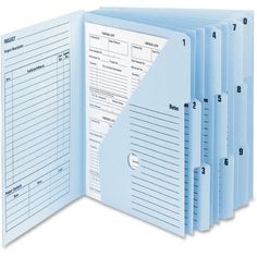 a blue binder is open on top of each other, showing the contents inside